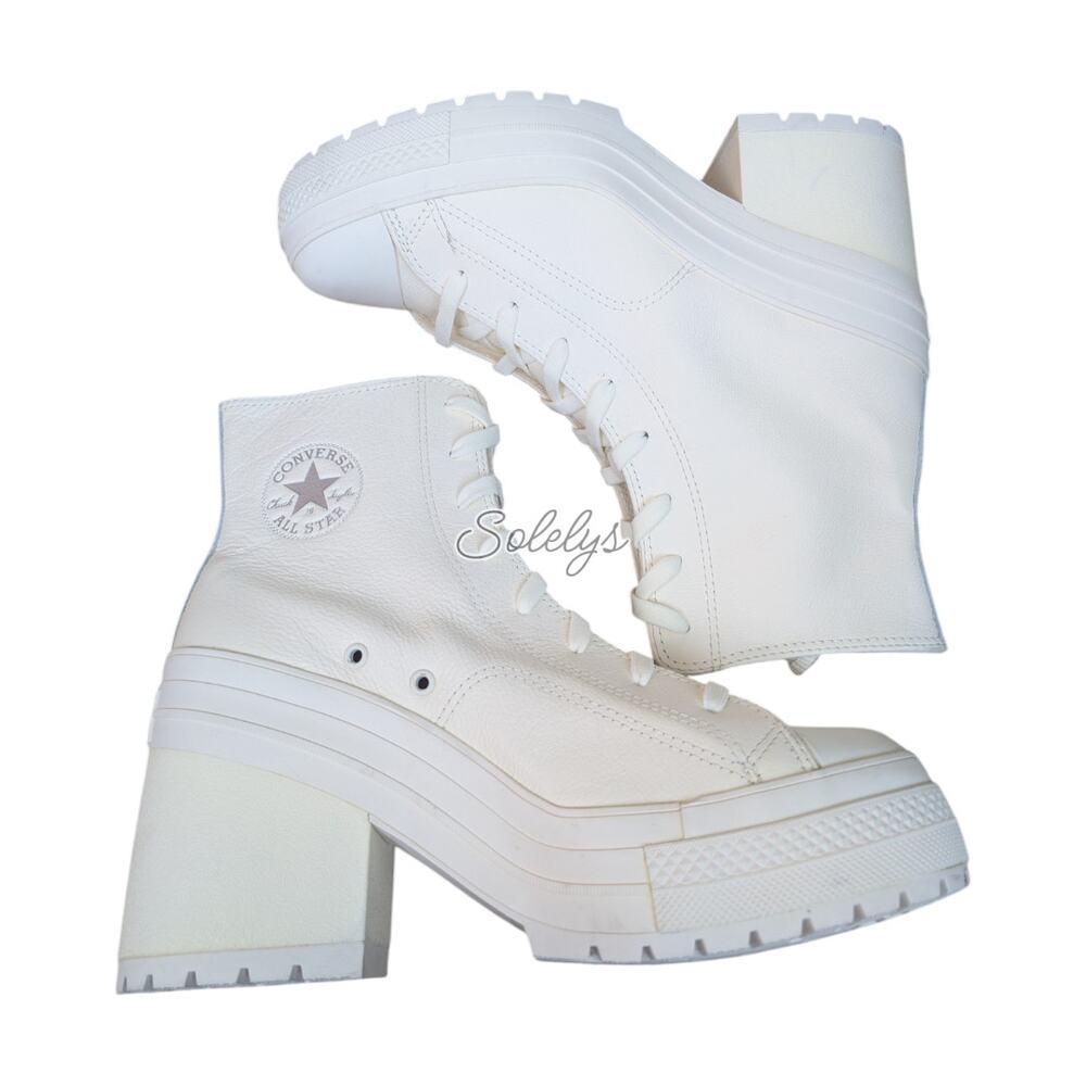 Converse Chuck 70 De Luxe Heel Leather White Elastic Lace Sneaker Boot Womens 11